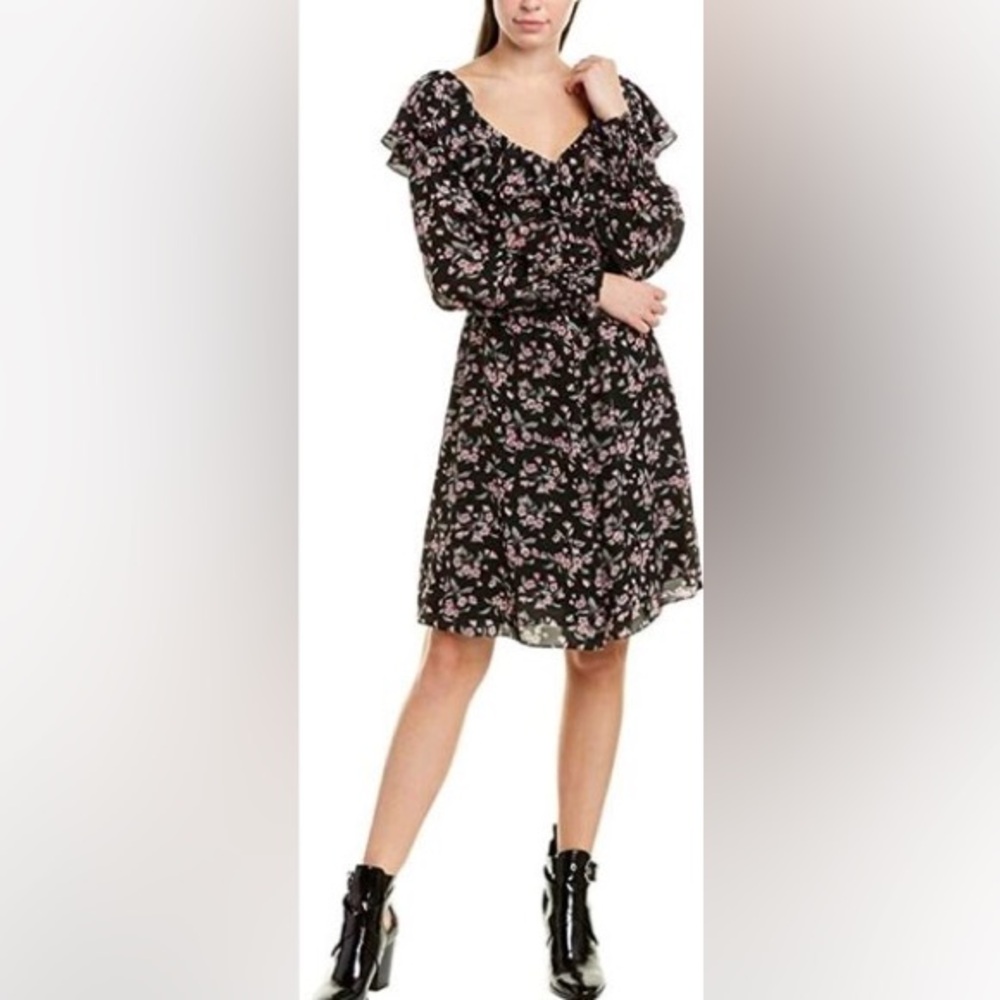 Rebecca Taylor Tilda Silk black floral print silk dress size 6